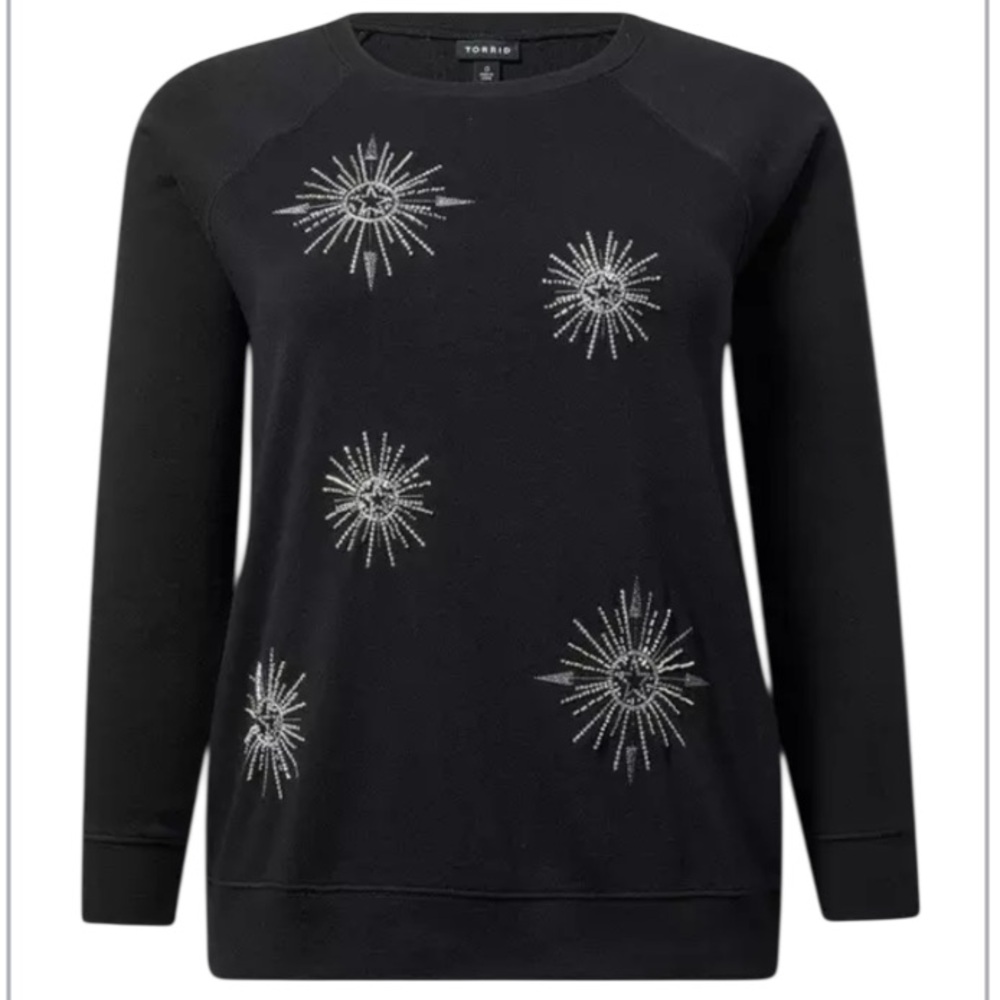 Torrid Cozy Fleece Crew Neck Raglan Sweatshirt sparkle beading NWT size 2X